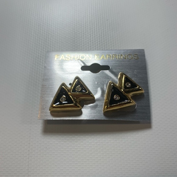 Gold and Black Double Triangle Earrings New With Tags Clip Ons NEW - Picture 4 of 5